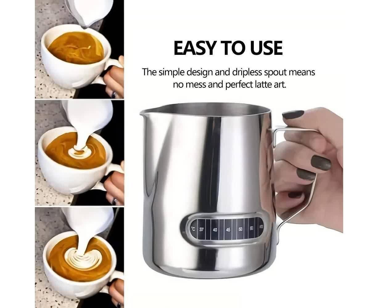 600ml Milk Frothing Thermometer Espresso Coffee Pitcher Stainless Steel Jug V1263-JX-2421