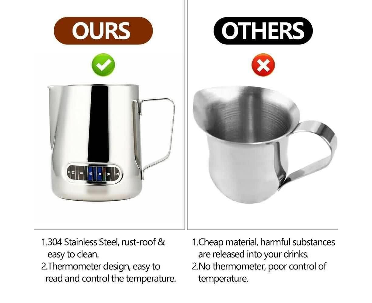 600ml Milk Frothing Thermometer Espresso Coffee Pitcher Stainless Steel Jug V1263-JX-2421