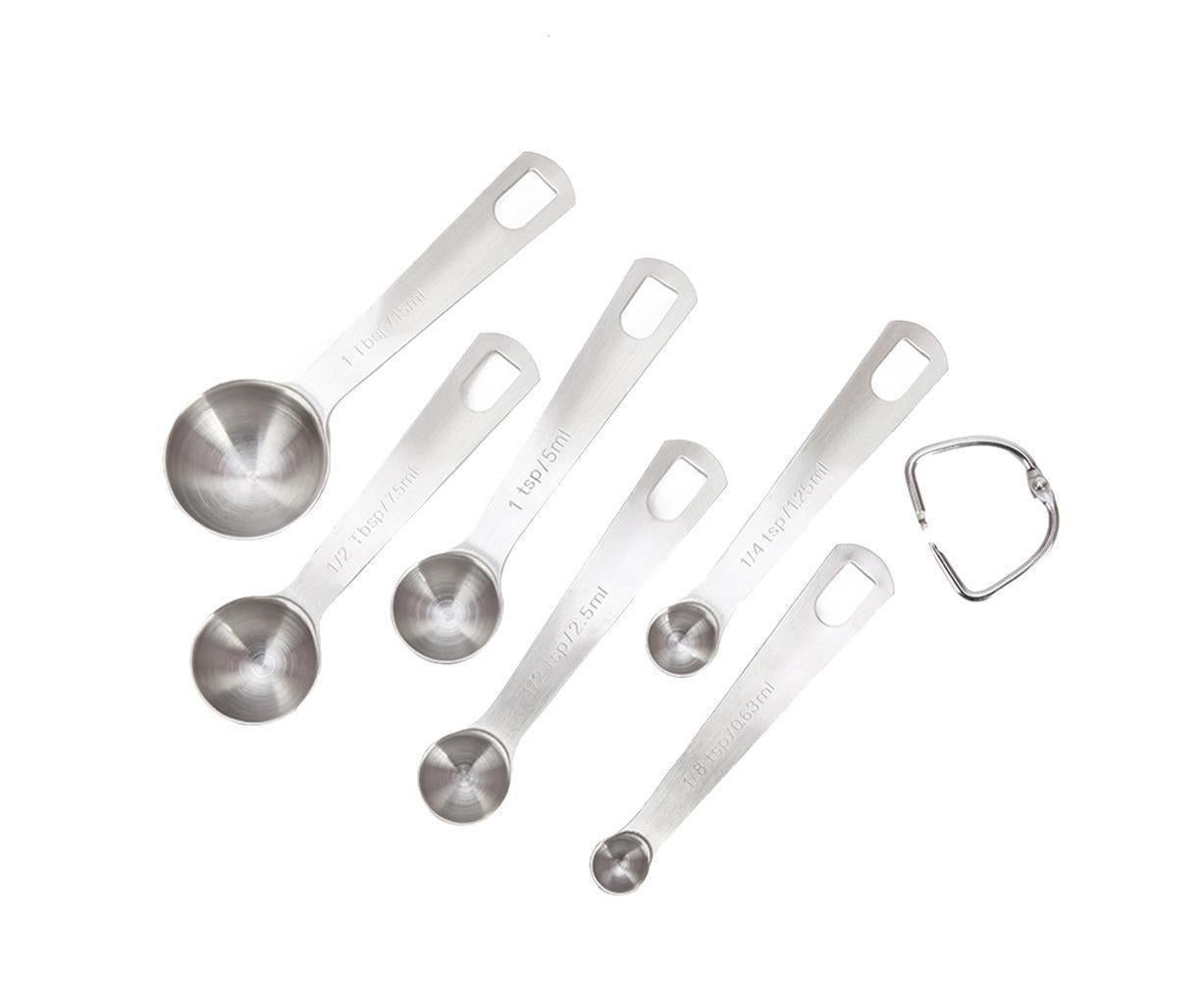 6Pcs Stainless Steel Measuring Spoons Set Measure Baking Coffee Kitchen Tool V1263-JX-243