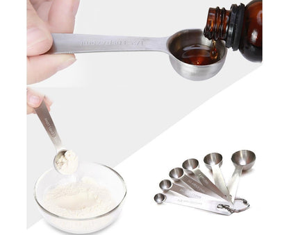 6Pcs Stainless Steel Measuring Spoons Set Measure Baking Coffee Kitchen Tool V1263-JX-243