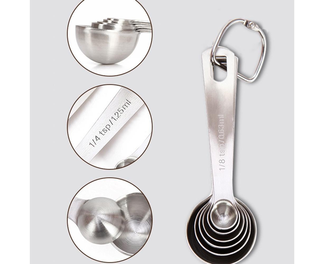 6Pcs Stainless Steel Measuring Spoons Set Measure Baking Coffee Kitchen Tool V1263-JX-243