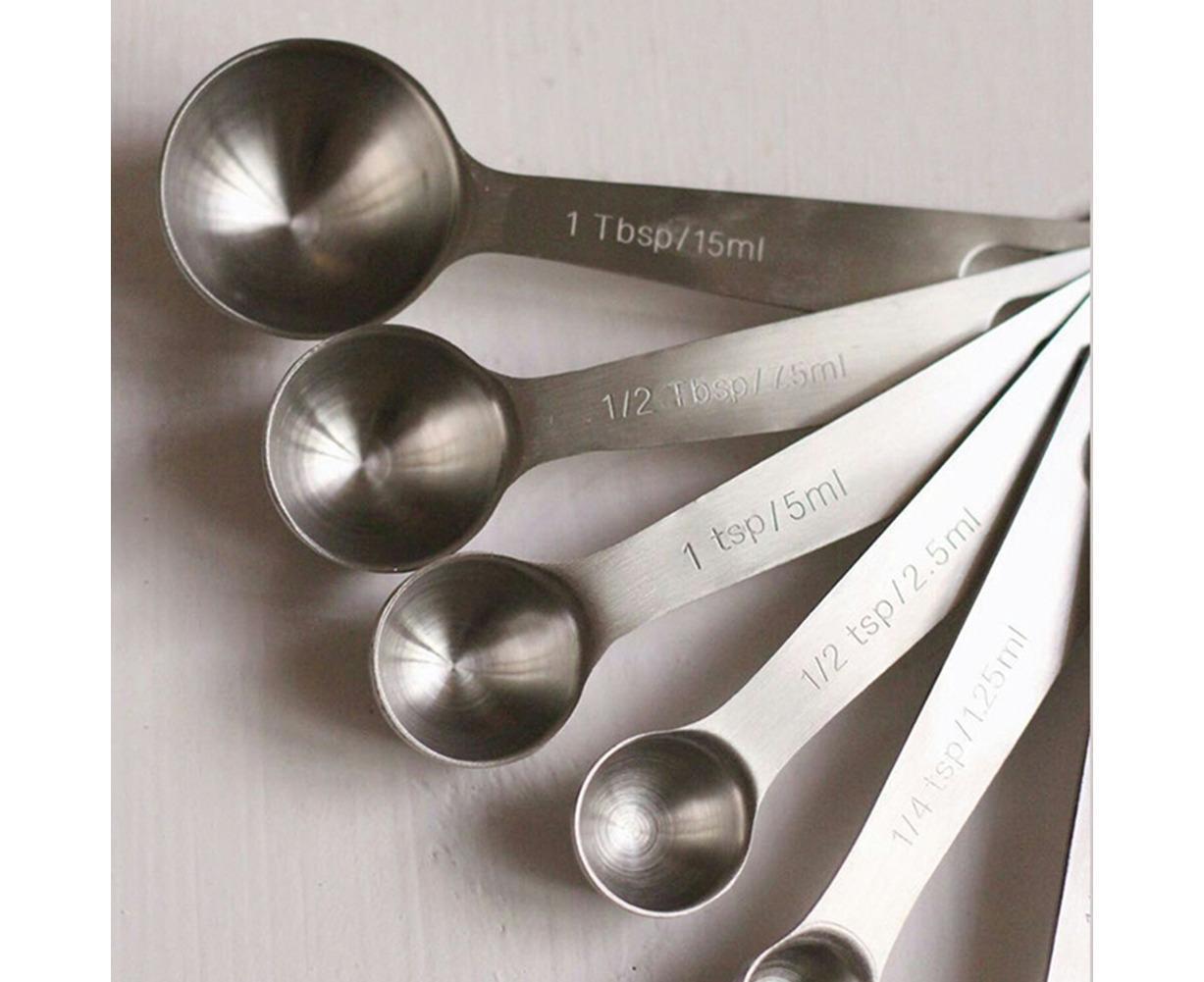 6Pcs Stainless Steel Measuring Spoons Set Measure Baking Coffee Kitchen Tool V1263-JX-243