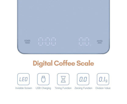 Digital Coffee Scale with Timer LED Screen Espresso Scale Built-in Battery 3kg Max.Weighing 0.1g High V1263-JX-2430
