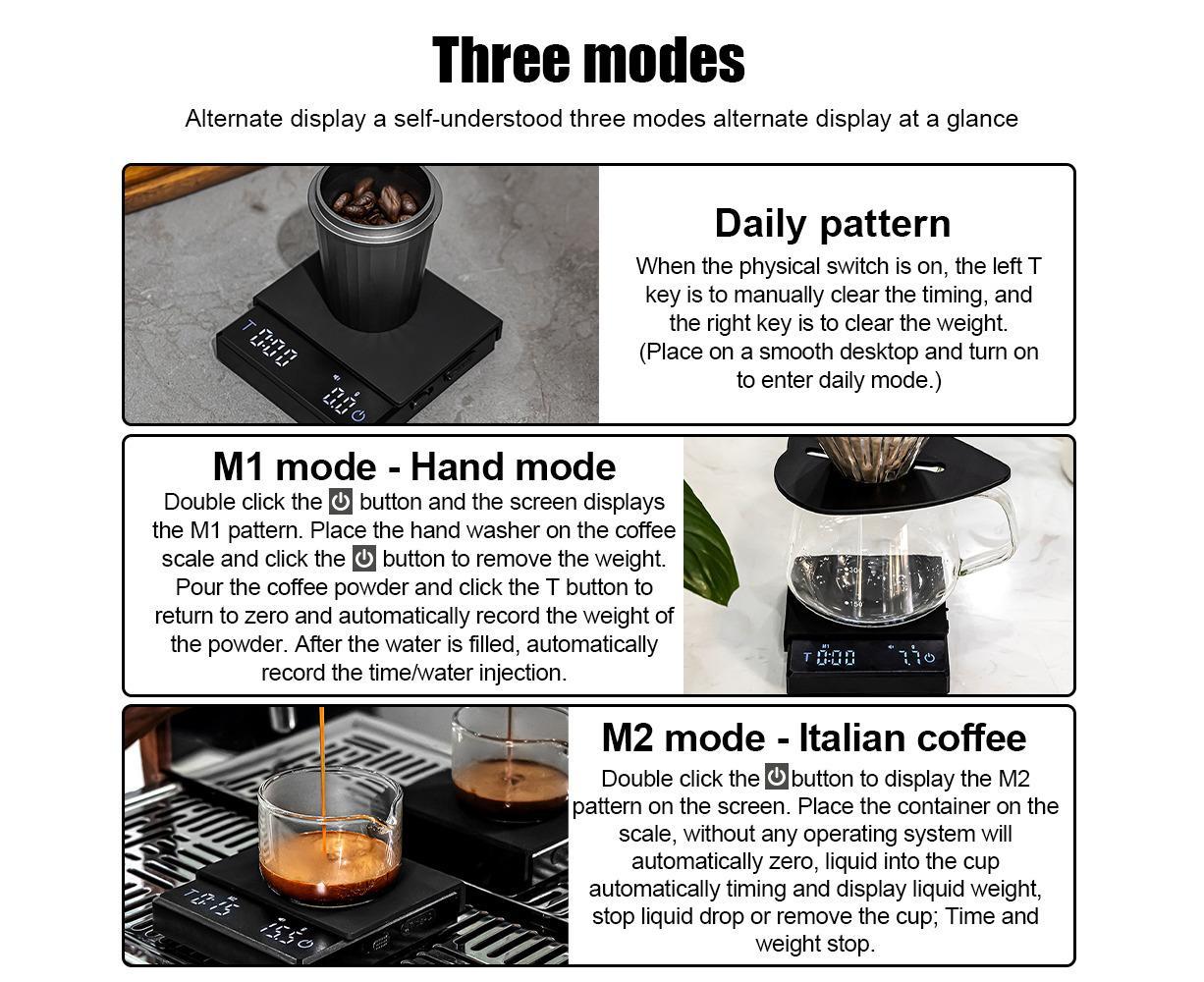Mini Coffee Scale with Timer, 2kg/0.1g Accurate 3 Modes Type-C Rechargeable Portable Digital Scale for V1263-JX-2433