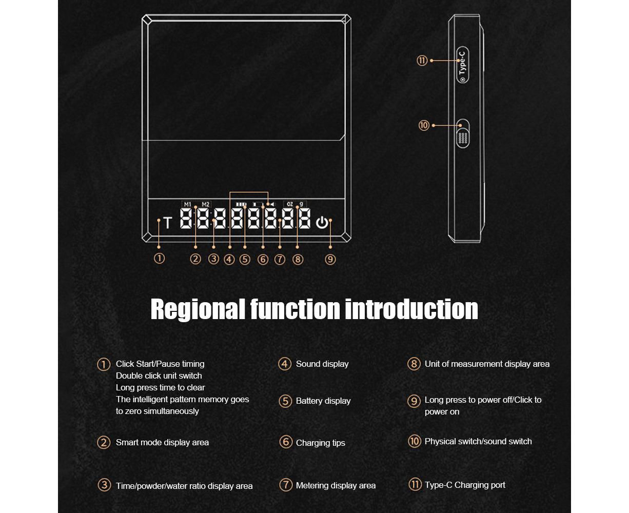 Mini Coffee Scale with Timer, 2kg/0.1g Accurate 3 Modes Type-C Rechargeable Portable Digital Scale for V1263-JX-2433