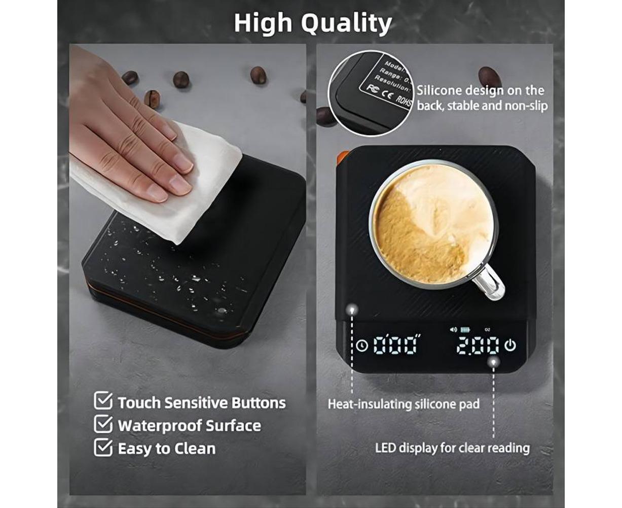 Coffee Scale with Timer 2000g/0.1g Rechargeable Espresso Scale Portable Digital Kitchen Scale with 3 Timing V1263-JX-2435