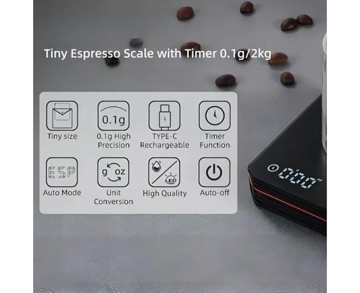 Coffee Scale with Timer 2000g/0.1g Rechargeable Espresso Scale Portable Digital Kitchen Scale with 3 Timing V1263-JX-2435