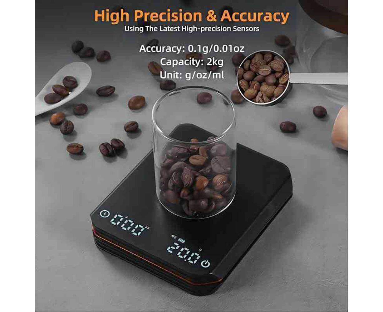 Coffee Scale with Timer 2000g/0.1g Rechargeable Espresso Scale Portable Digital Kitchen Scale with 3 Timing V1263-JX-2435