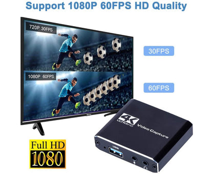 4K HDMI-compatible USB2.0 Video Capture Card Game Live Streaming Recording Box Adapter - Black V1263-JX-244