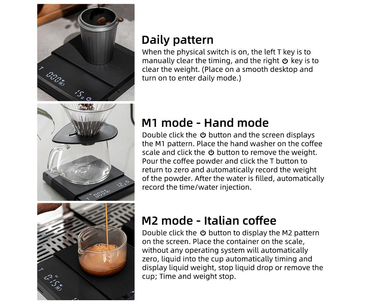 Mini Coffee Scale with Timer, 2kg/0.1g Accurate 3 Modes Type-C Rechargeable Portable Digital Scale for V1263-JX-2444
