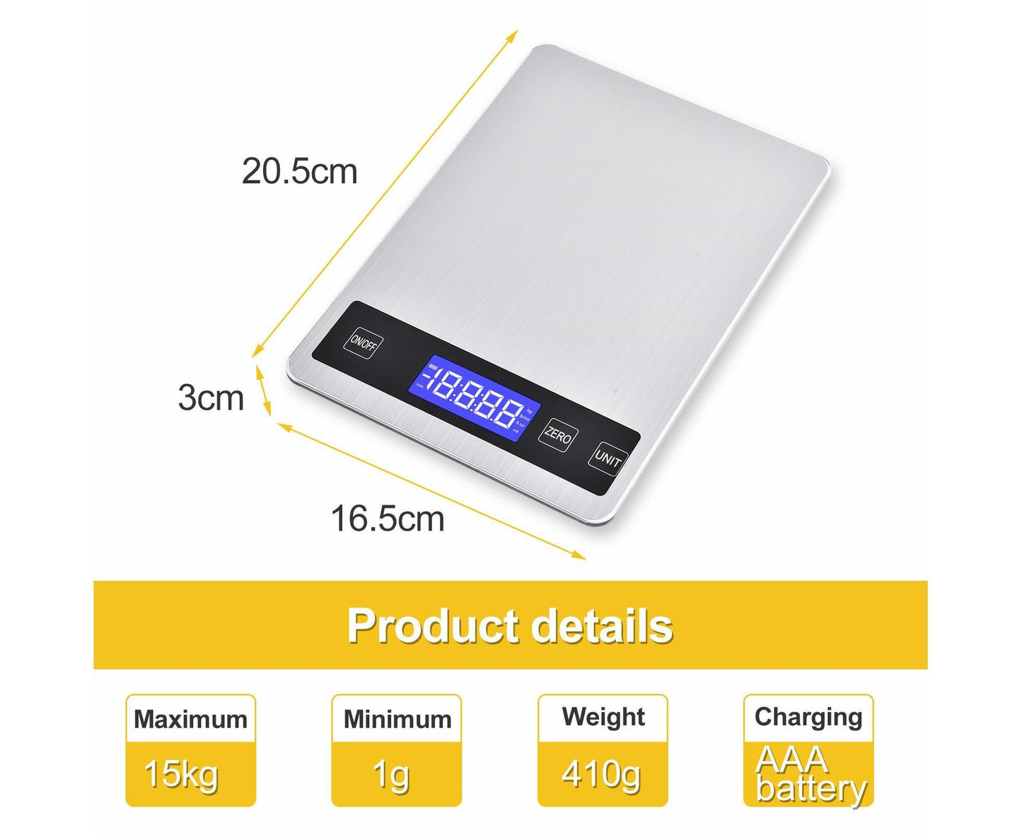 Kitchen Scale Durable Lightweight Electronic Scale Stainless Steel Fast Digital Weight Measure Tool V1263-JX-2445
