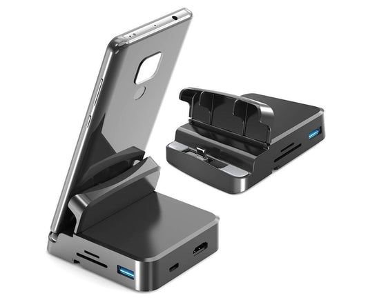 5 in1 Type C to HDMI-compatible Adapter USB 3.0/2.0 TFCard Slot Converter Holder - Black V1263-JX-245