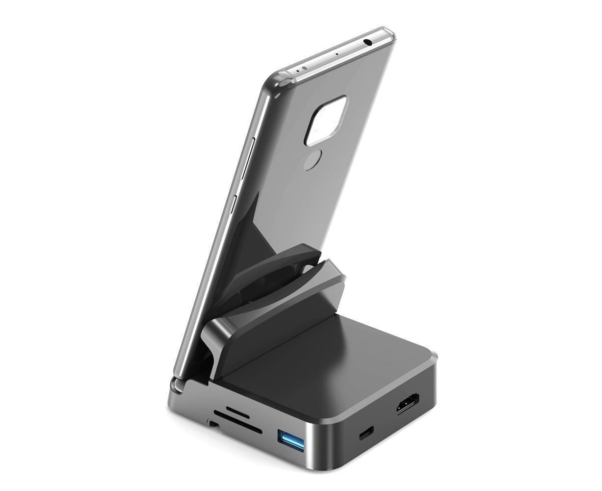 5 in1 Type C to HDMI-compatible Adapter USB 3.0/2.0 TFCard Slot Converter Holder - Black V1263-JX-245