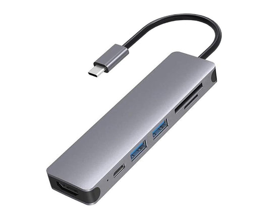 6 in 1 USB 4K HDMI-compatible Multiport Card Reader Hub for MacBook Laptop Type C Devices - Silver V1263-JX-246