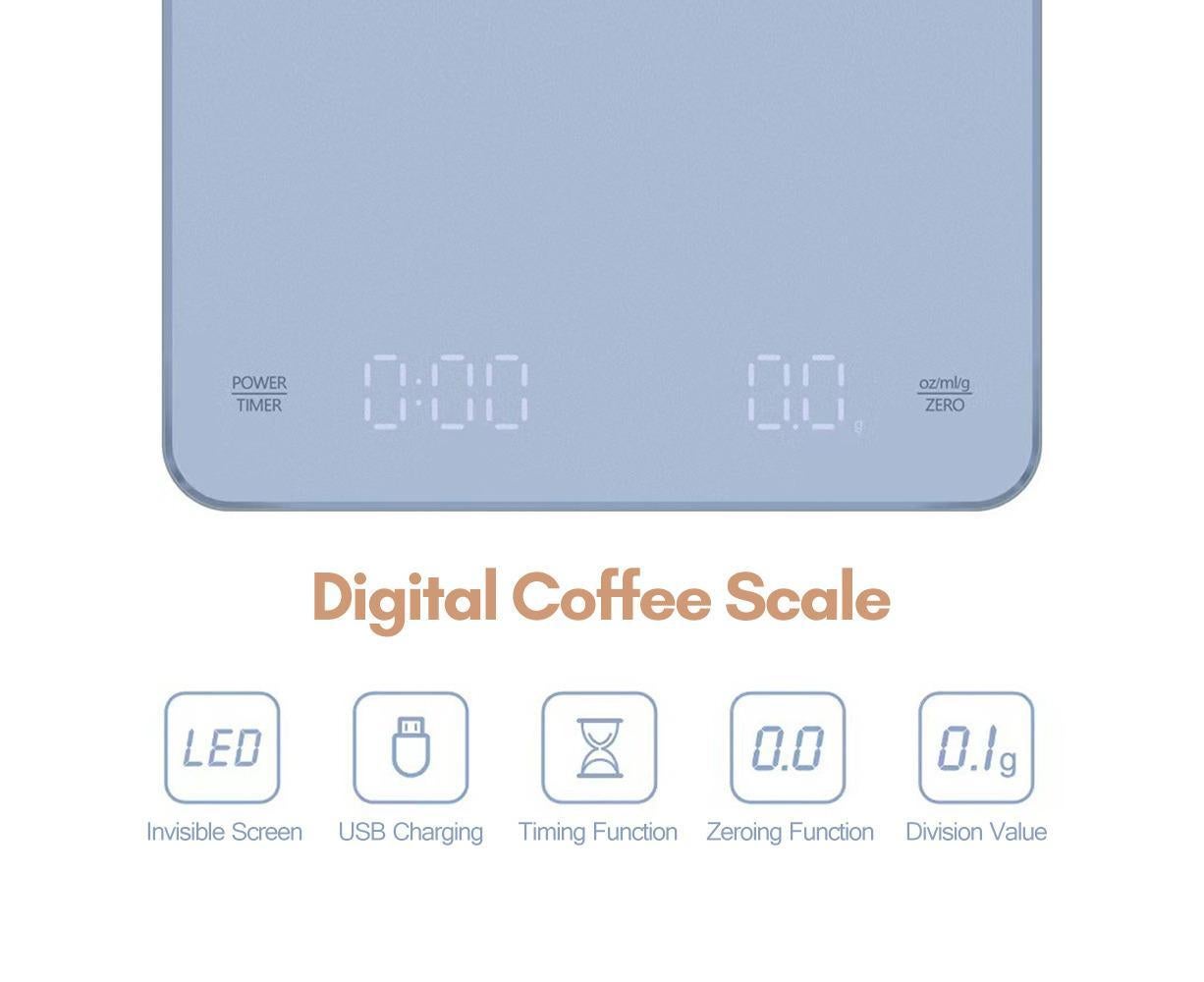 Digital Coffee Scale with Timer LED Screen Espresso Scale Built-in Battery 5kg Max.Weighing 0.1g High V1263-JX-2466
