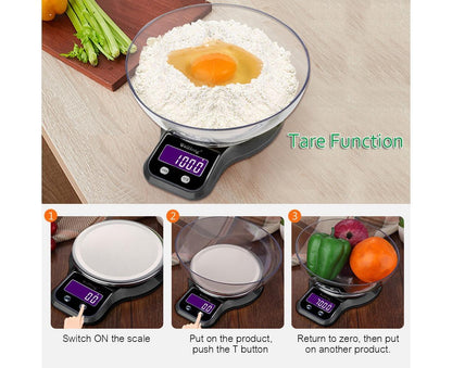 WeiHeng 1g to 5kg Kitchen Food Scale with Weighing Bowl Variant Size Value 1g to 5kg V1263-JX-2476