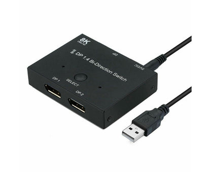 8K DP 1 In 2 Out Displayport Splitter Switch for HDTV Graphics Card Computer - Black V1263-JX-248