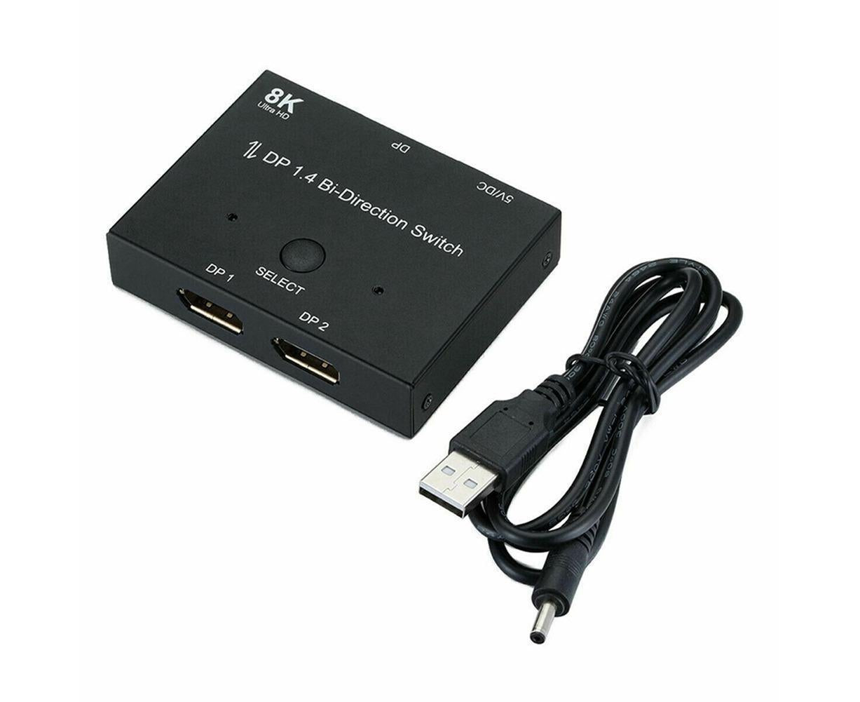 8K DP 1 In 2 Out Displayport Splitter Switch for HDTV Graphics Card Computer - Black V1263-JX-248