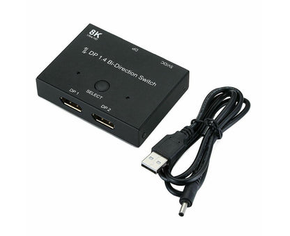 8K DP 1 In 2 Out Displayport Splitter Switch for HDTV Graphics Card Computer - Black V1263-JX-248