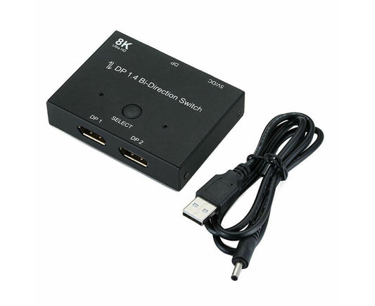 8K DP 1 In 2 Out Displayport Splitter Switch for HDTV Graphics Card Computer - Black V1263-JX-248