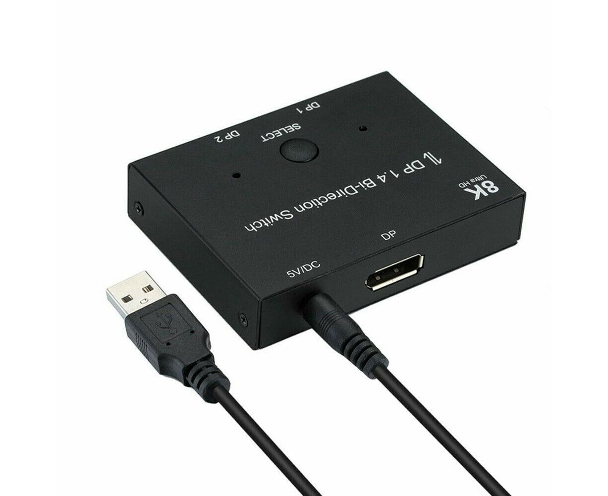 8K DP 1 In 2 Out Displayport Splitter Switch for HDTV Graphics Card Computer - Black V1263-JX-248