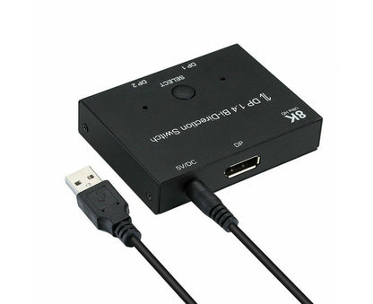 8K DP 1 In 2 Out Displayport Splitter Switch for HDTV Graphics Card Computer - Black V1263-JX-248