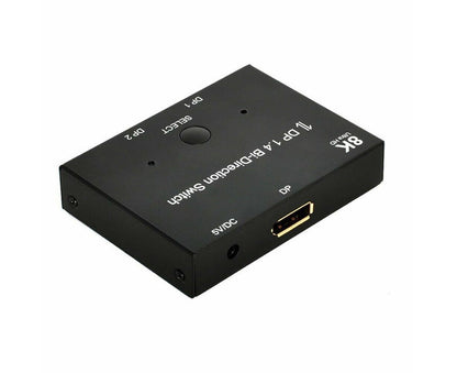 8K DP 1 In 2 Out Displayport Splitter Switch for HDTV Graphics Card Computer - Black V1263-JX-248