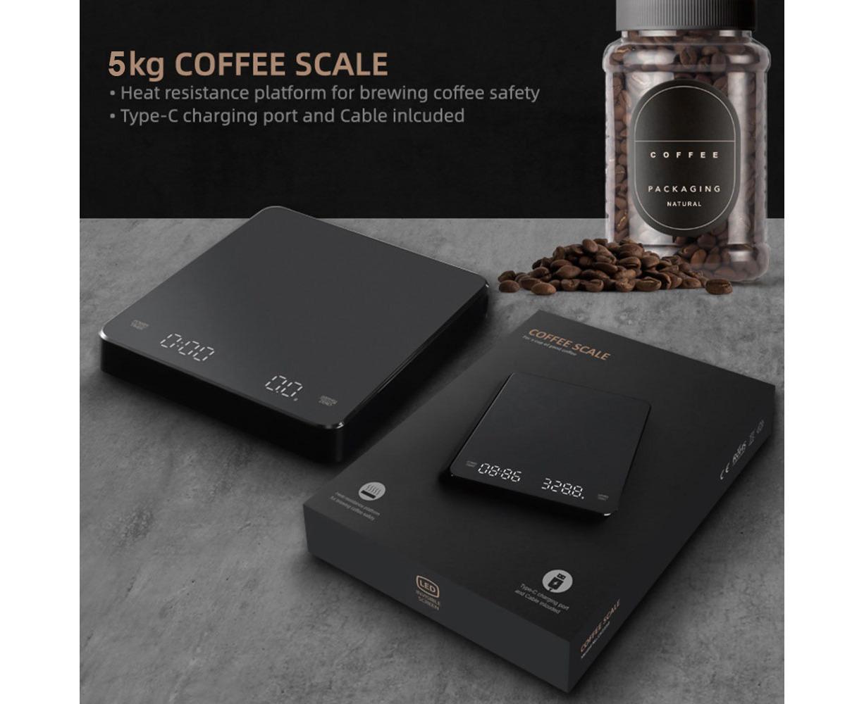 Digital Coffee Scale with Timer LED Screen Espresso Scale Built-in Battery 5kg Max.Weighing 0.1g High V1263-JX-2485