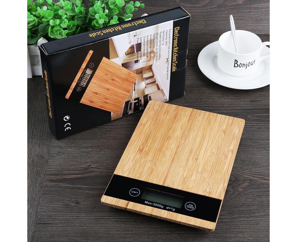 New 5kg food medicine scale baking electronic scale home gram weight scale bamboo panel home kitchen V1263-JX-2486