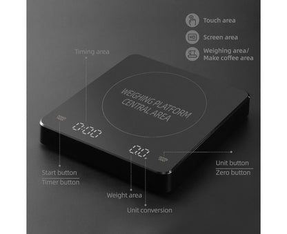 Digital Coffee Scale with Timer LED Screen Espresso Scale Built-in Battery 3kg Max.Weighing 0.1g High V1263-JX-2490