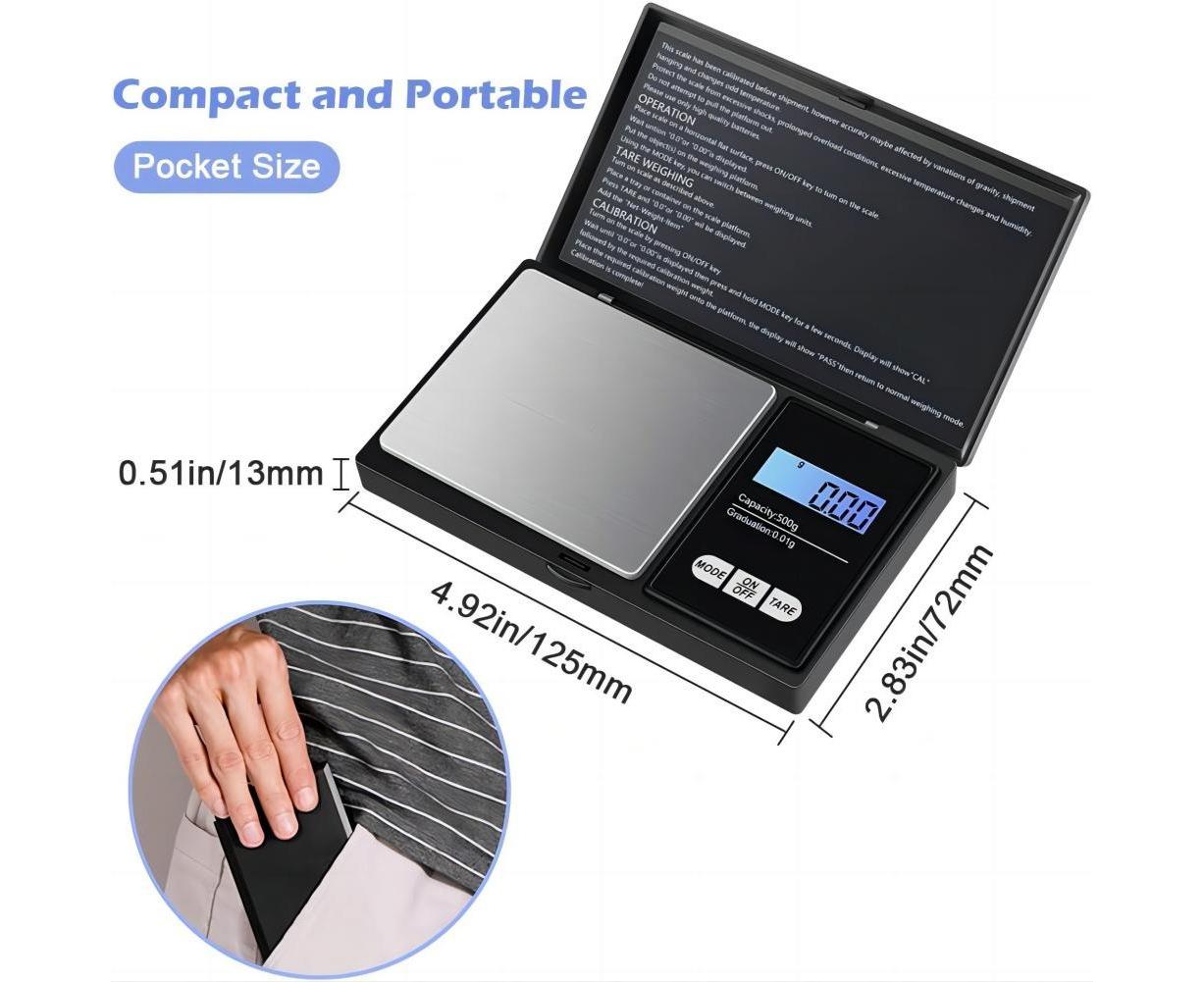 Precision Scale 0.01g, 500g/0.01g, Pocket Scale with LCD Display, Small Jewelry Scale, Kitchen Scale, V1263-JX-2492