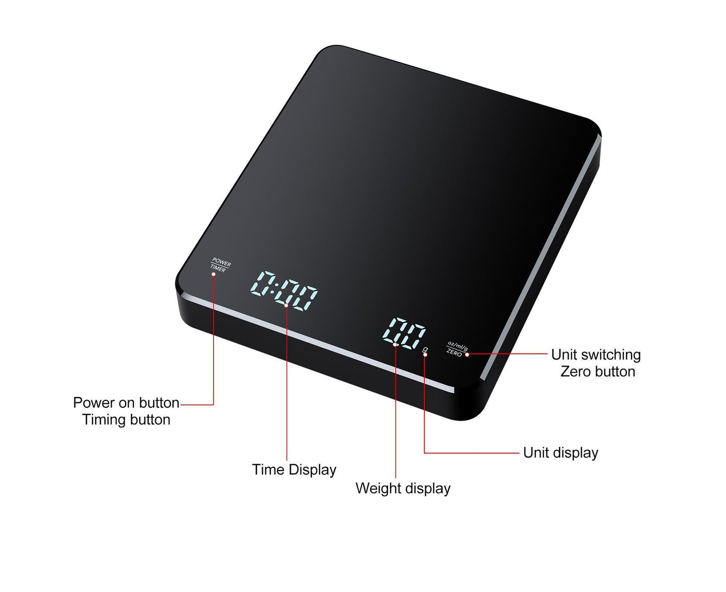 3kg/0.1g Digital Coffee Scale with Timer LED Screen Espresso Scales Rechargeable Electronic Kitchen Scale V1263-JX-2494