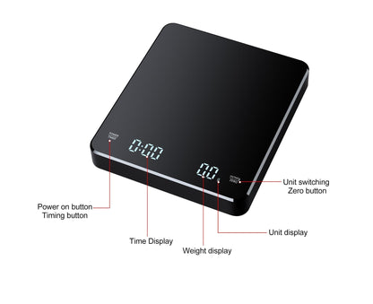 3kg/0.1g Digital Coffee Scale with Timer LED Screen Espresso Scales Rechargeable Electronic Kitchen Scale V1263-JX-2494