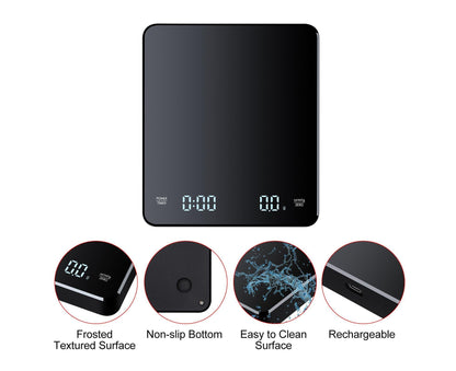 3kg/0.1g Digital Coffee Scale with Timer LED Screen Espresso Scales Rechargeable Electronic Kitchen Scale V1263-JX-2494