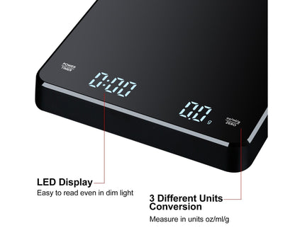 3kg/0.1g Digital Coffee Scale with Timer LED Screen Espresso Scales Rechargeable Electronic Kitchen Scale V1263-JX-2494