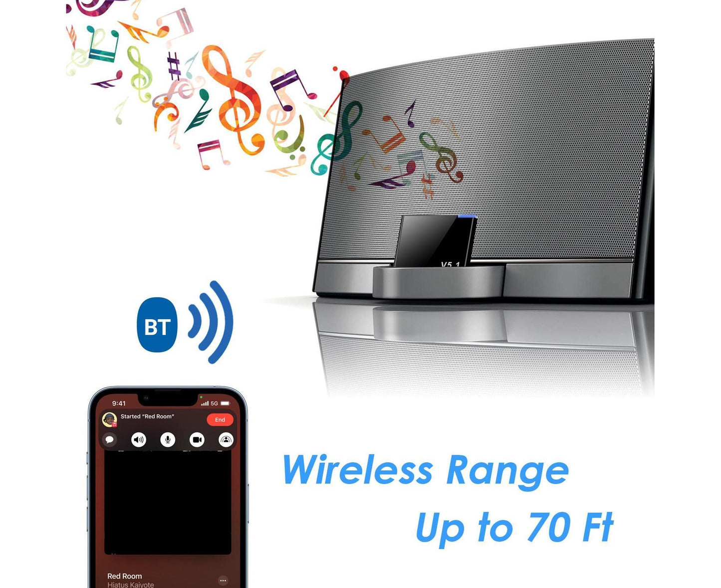 Audio Receiver Quick Transmission High Fidelity Plug Play 30 Pin Bluetooth-compatible5.1 Music Receiver V1263-JX-250