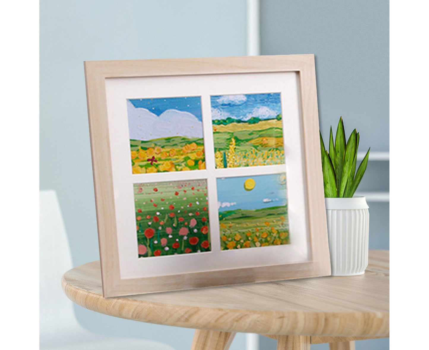 1 Set Painting Frame Not Easily Deformed Sturdy Square 4/9 Grids Picture Display Stands Home Supply - Light V1263-JX-2504