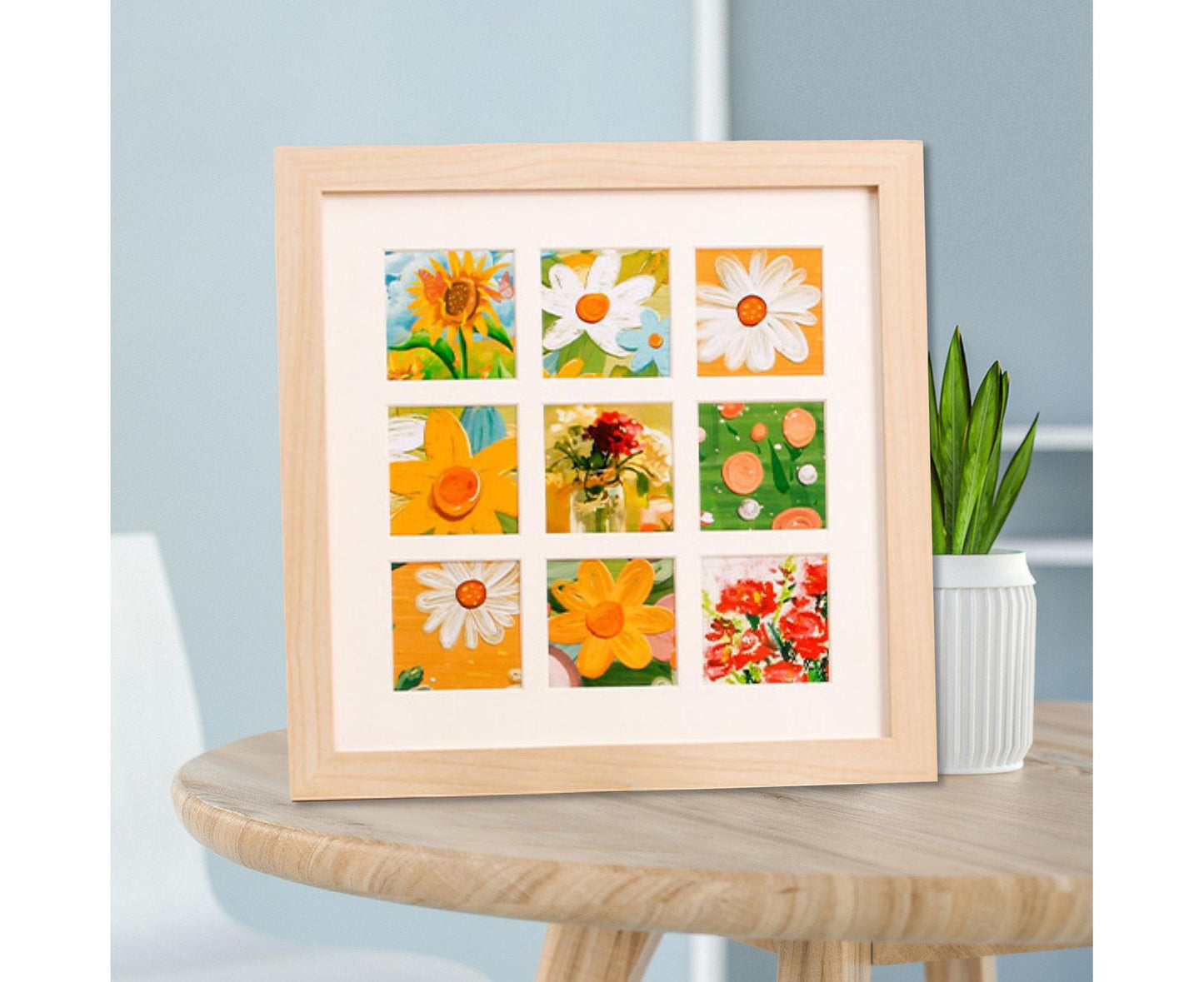 1 Set Painting Frame Not Easily Deformed Sturdy Square 4/9 Grids Picture Display Stands Home Supply - Light V1263-JX-2505