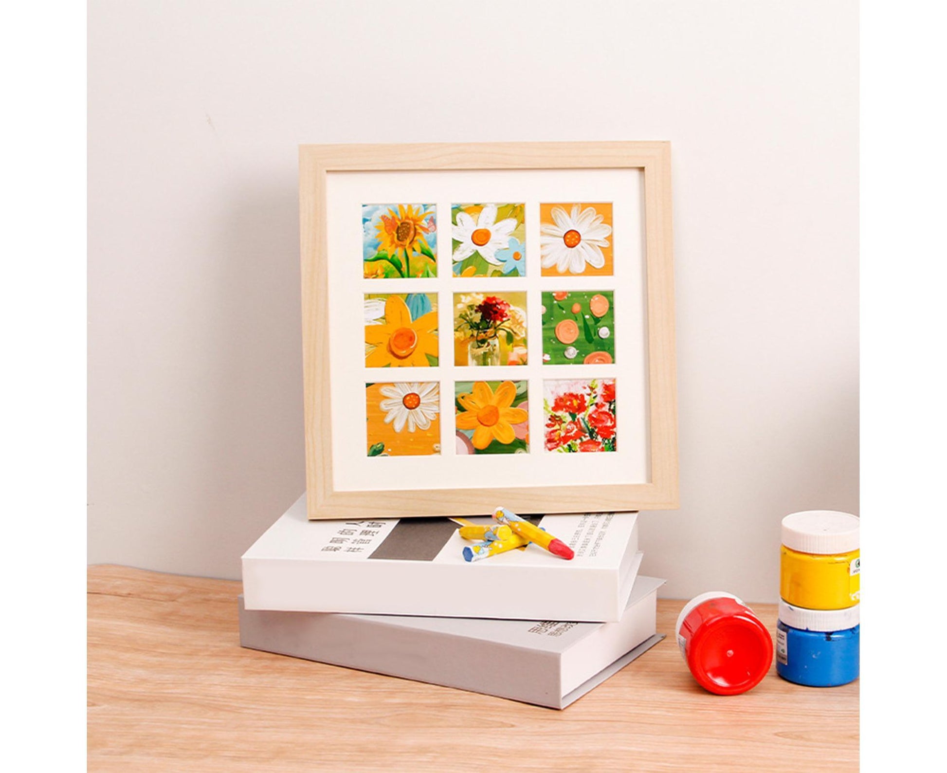 1 Set Painting Frame Not Easily Deformed Sturdy Square 4/9 Grids Picture Display Stands Home Supply - Light V1263-JX-2505