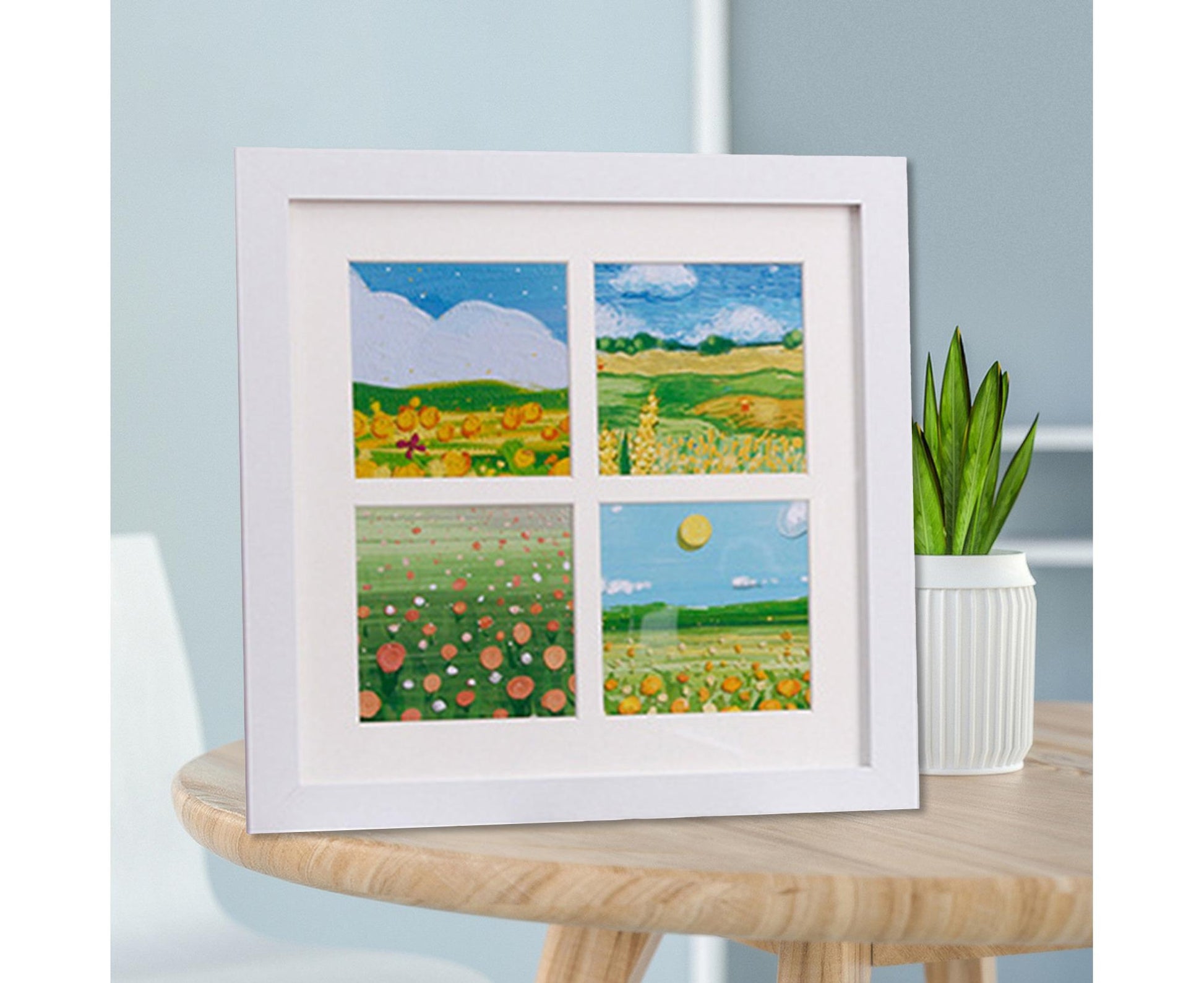 1 Set Painting Frame Not Easily Deformed Sturdy Square 4/9 Grids Picture Display Stands Home Supply - White V1263-JX-2506