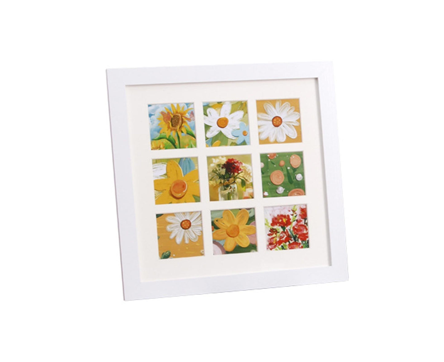 1 Set Painting Frame Not Easily Deformed Sturdy Square 4/9 Grids Picture Display Stands Home Supply - White V1263-JX-2507