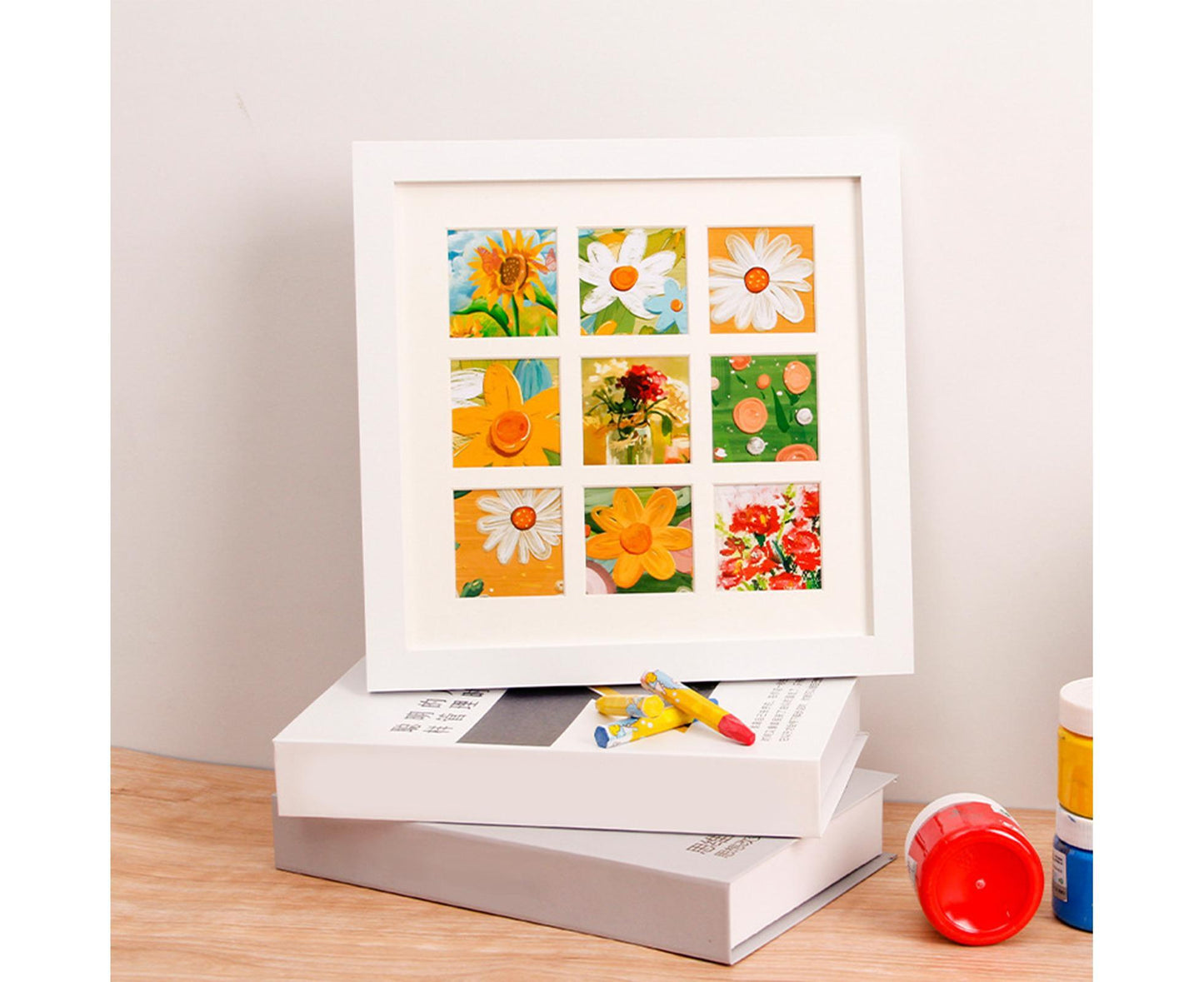 1 Set Painting Frame Not Easily Deformed Sturdy Square 4/9 Grids Picture Display Stands Home Supply - White V1263-JX-2507