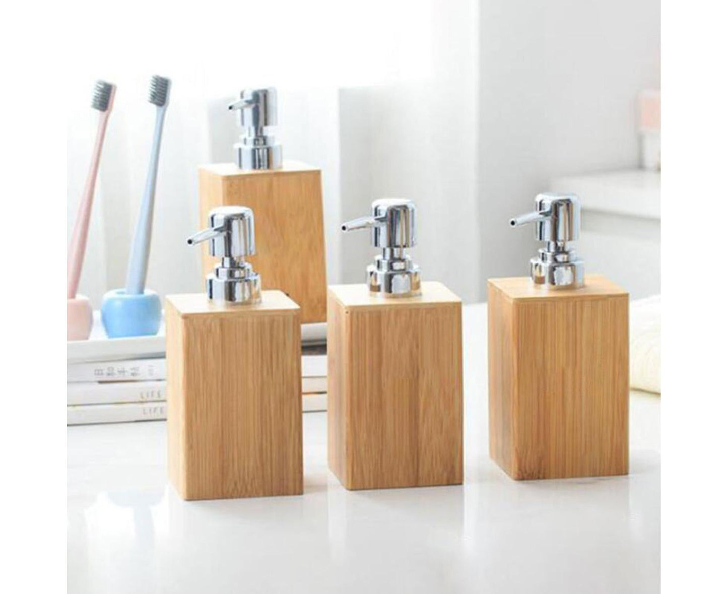 280ml Refillable Shampoo Liquid Soap Dispenser Empty Sub-bottling Storage Container Wooden Color Pump Design V1263-JX-2514