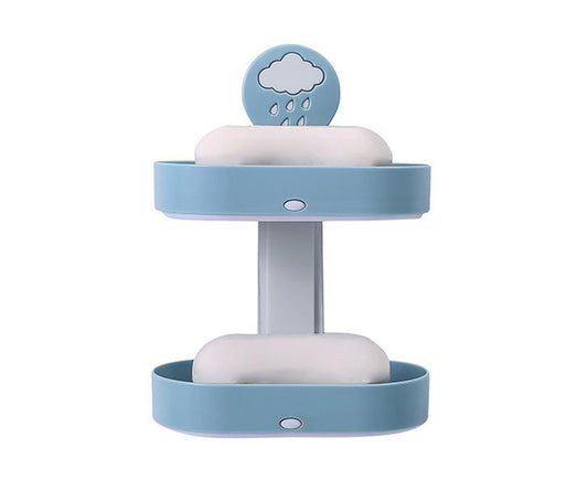2-layer Cute Cloud Punch Free Soap Storage Box Draining Rack Bathroom Organizer-Light Blue V1263-JX-2515