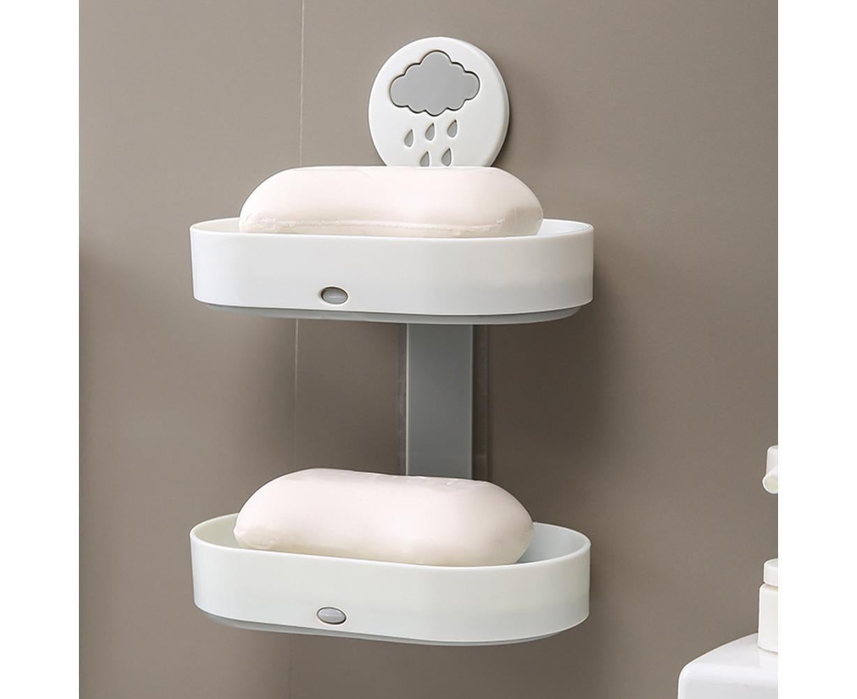 2-layer Cute Cloud Punch Free Soap Storage Box Draining Rack Bathroom Organizer-Light Blue V1263-JX-2515