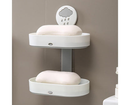 2-layer Cute Cloud Punch Free Soap Storage Box Draining Rack Bathroom Organizer-Light Blue V1263-JX-2515