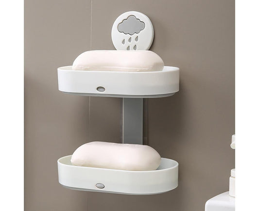 2-layer Cute Cloud Punch Free Soap Storage Box Draining Rack Bathroom Organizer-Light Blue V1263-JX-2515