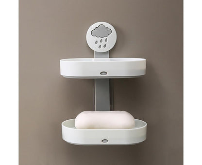 2-layer Cute Cloud Punch Free Soap Storage Box Draining Rack Bathroom Organizer-Light Blue V1263-JX-2515