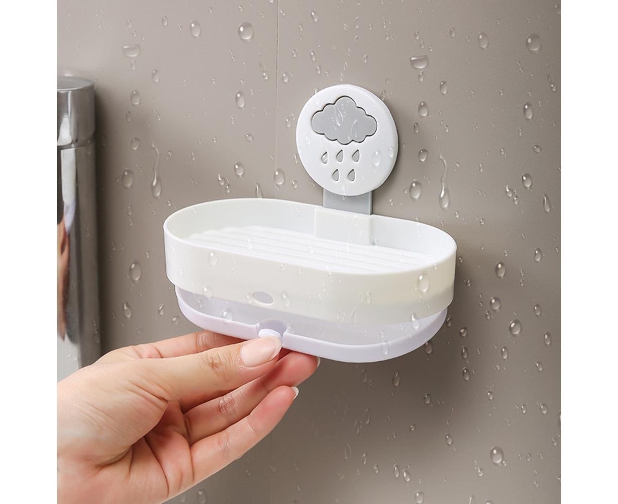 2-layer Cute Cloud Punch Free Soap Storage Box Draining Rack Bathroom Organizer-Light Blue V1263-JX-2515