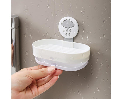 2-layer Cute Cloud Punch Free Soap Storage Box Draining Rack Bathroom Organizer-Light Blue V1263-JX-2515